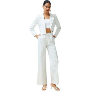 Trendyol Stone Geweven Gestreepte Broek Met Wijde Pijpen Twoss23Pl00109