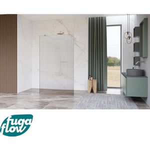 FugaFlow Eccelente Vetro Vrijstaande inloopdouche badkamer - 110x200cm - Helder geribbeld - antikalk - 8mm veiligheidsglas - 2 zijwanden 30cm - met wandarmen en hoekprofielen - RVS geborsteld -