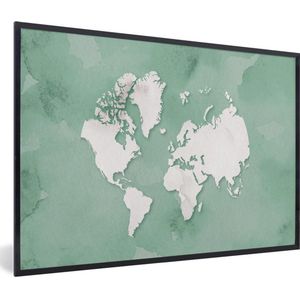 Fotolijst incl. Poster - Wereldkaart - Groen - Waterverf - 60x40 cm - Posterlijst