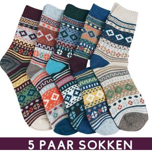 Winkrs© - 5 Paar - Warme Wintersokken dames - Scandinavisch vintage design sokken maat 36-40
