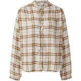 Blouse - Viscoseblend - Ruitpatroon - Vrouwelijke Kraag met Ruches