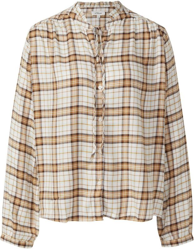 Blouse - Viscoseblend - Ruitpatroon - Vrouwelijke Kraag met Ruches