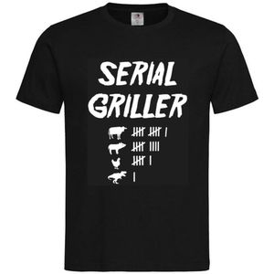 T-shirt Unisex Volwassenen Lol - Festival - carnaval - kermis - festival - vrijgezel - feestje - grappig - humor - Weekend - BBQ - Barbecue ""Serial Griller"" Op Voorkant | korte mouw | Zwart/wit | maat M