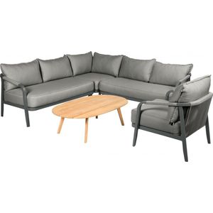 Tierra Outdoor Loungeset Pep - Hoekbank met loungestoel en tafel - 5-delig - Charcoal