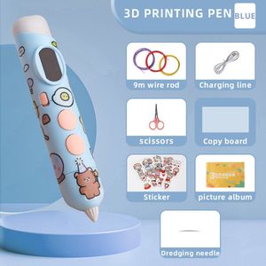 Lage temperatuur 3D-printpen voor kinderen Creatieve 3D stereoscopische schilderpen Lange batterijduur - Blauw
