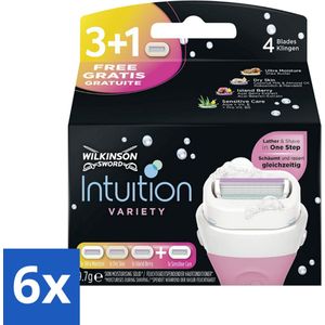 6 x Wilkinson Sword - Navulmesjes - Intuition 2-in-1 Variety - Diverse Gevoelige Huidtypes - 4 mesjes - Scheermesjes - Scheermes - Scheerapparaat - Vrouwen Scheermes - Gevoelige Huid