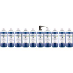 Handzeep Crème Eucalyptus 1 liter - set van 10 stuks - met gratis RVS zilverkleurige pomp - Voordeelverpakking