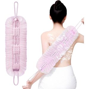 Twee-in-één badbal met trekfunctie, kan worden uitgerekt, badhanddoek met schuim voor volwassenen, lange badrugscrub - roze