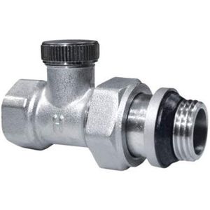 Radiatorconnect voetventiel 1/2"" binnendraad x 1/2"" buitendraad O-ring recht.