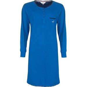 Tenderness Dames Nachthemd - Polo Sluiting - Katoen - Blauw - Maat S