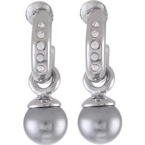Behave Oorbellen - dames - oorringen - oorhangers - met grijze parel - en mooie kristalstenen - zilver kleur - 2.5 cm