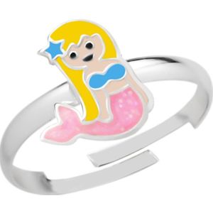 Ring meisje kind | Ring kinderen | Zilveren ring met zeemeermin, roze glitterstaart
