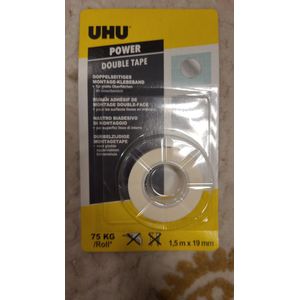 UHU power tape - dubbelzijdige plakband montagetape - voor gladde oppervakken binnenshuis - montage zonder boren - 75 kg - 1,5 m x 19 mm