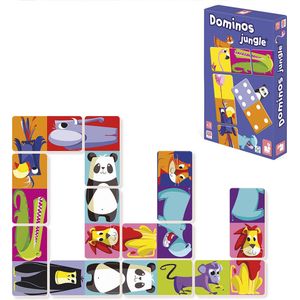 Janod Spel - Domino Jungle: Voor kinderen van 3-7 jaar, 2-4 spelers, 28 kartonnen-dominostenen