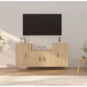 The Living Store TV-meubelset - Sonoma eiken - Klassiek design - Ruime opbergruimte - Wandgemonteerd - Stofvrije deuren - 3-delige set (B x D x H) 57 x 34.5 x 40 cm | 2 x 40 x 34.5 x 60 cm