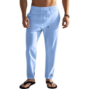 Bovista Linnen Broek Heren - Zomerbroek - Volwassenen - Lange Broek - Pantalon - Strandbroek - Zomer - Ibiza Stijl - Lichtblauw - Maat S