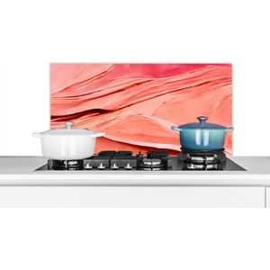 Spatscherm keuken 90x45 cm - Kookplaat achterwand Abstract - Roze - Pastel - Vormen - Muurbeschermer - Spatwand fornuis - Hoogwaardig aluminium