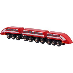 Mentari - Houten treinbaan hogesnelheidstrein 3-delig rood (universeel) - Houten Trein