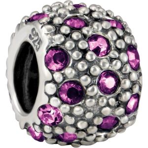 Quiges - 925 - Zilveren - Bedels -Sterling zilver - Beads - Zirkonia Roze Kraal Charm - Geschikt – voor - alle bekende merken - Armband Z626