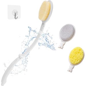 3-in-1 Body Brush - Bath Brush - Long Handle - Ergonomic Shower Brush - Removable Back Brush - Anti-Cellulite Peeling Tool