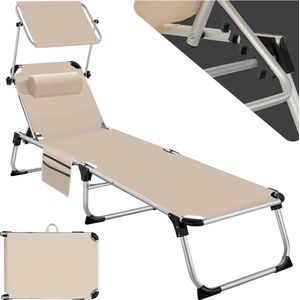 tectake® - ligstoel ligbed zonnebed - aluminium - beige - met kussen en zijvak