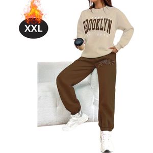 Nivard Joggingpak - Huispak - Volwassenen - Trainingspak - Comfortabel - Joggingsbroek - Tracksuit - Dames - Koffie - XXL