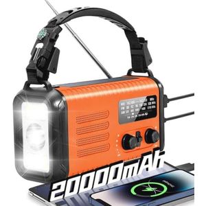 Handzwengel Weerradio met Zonne-energie en Oplaadbare Batterij - 20000mAh, Ideaal voor Noodgevallen
