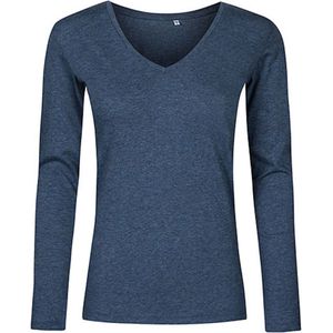 Women's V-hals T-shirt met lange mouwen Heather Navy - S