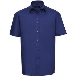Russell Collectie Heren Korte Mouw Zuiver Katoen Gemakkelijke Verzorging Poplin Shirt (Azteeks Blauw)