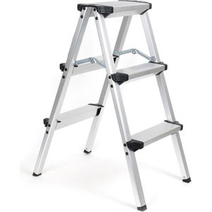 XPOtool aluminium trapladder, vouwladder 150kg vouwtrap met 2 x 3 trede, keukentrap, ladder