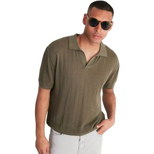 Trendyol Limited Edition Bruin Regular Fit Katoen Korte Mouw Polo Hals Gebreid T-Shirt Tmnss23Po00024
