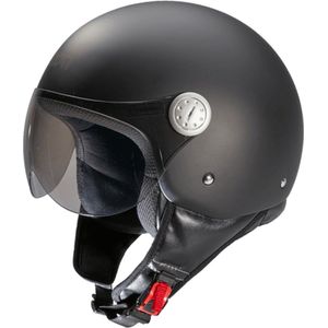 BEON Logo Scooter helm met vizier - Geschikt als Scooter Brommer Motor Snorfiets helm - Retro Vespa scooterhelm - Volwassenen - XS - Mat Zwart - Jethelm incl Gratis helmtas