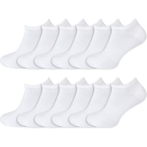 Sneakersokken | Bamboe | Dames & Heren | Kleur: Wit | Maat: 35 t/m 46 | 12 Paar