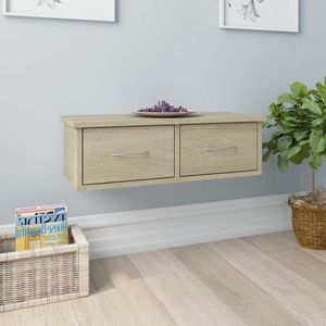 The Living Store Wandschap met lades 60x26x18,5 cm bewerkt hout sonoma eiken - Wandplanken - Houten Plank - Salontafel - Badkamerkast - Bergruimte