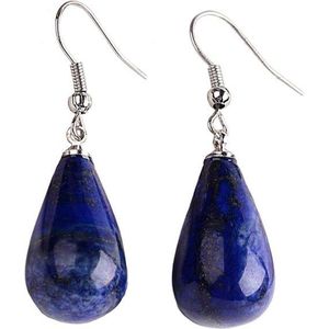 Edelstenen oorbellen Lapis Lazuli Big Drop - sterling zilver (925) - oorhanger - blauw - lapislazuli - druppel