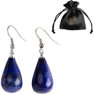 Edelstenen oorbellen Lapis Lazuli Big Drop - sterling zilver (925) - oorhanger - blauw - lapis lazuli - druppel - sieraden zakje - cadeau voor haar - kerst cadeau - Moederdag cadeau