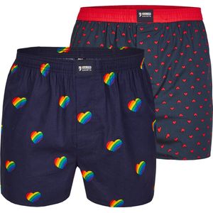 Happy Shorts 2-pack Wijde Boxershort Regenboog Hartjes + Hartjes - Losse boxershort - Maat M