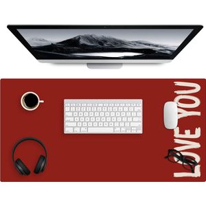Bureau onderlegger 80x40 cm - Schuin - Loveyou - Rood - Muismat XXL - Bureau mat - Muismatten groot