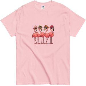 Grappig T Shirt Flamingo's - Dames Heren - Zomerse Print - Katoen - Roze - 2XL
