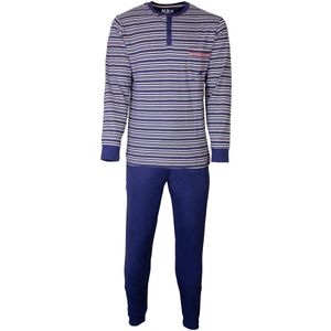 MEQ Heren Pyjama - 100% Katoen - Gestreept - Blauw/Grijs - Maat S