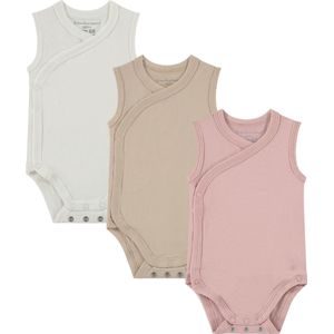 Bamboo Basics Izzy - Bamboe Baby Meegroei Overslagromper (Multipack 3 stuks) - Mouwloos - Zijdezacht - Ademend - Wit, Roze & Beige - 50/56