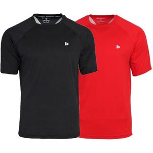 Donnay - Sportshirt - Zwart/Poppy-rood - T-Shirt - Heren - 2-Pack