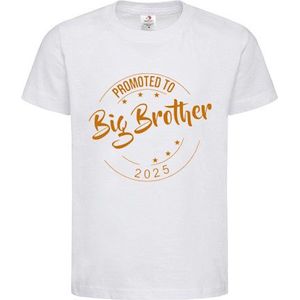Shirt Aankondiging zwangerschap Promoted to Big Brother 2025 | korte mouw | Wit/tan | maat 134/140 zwangerschap aankondiging bekendmaking Baby big bro brother Grote Broer