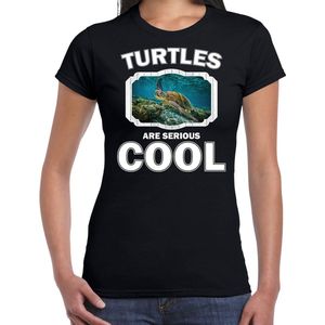Dieren schildpadden t-shirt zwart dames - turtles are serious cool shirt - cadeau t-shirt zee schildpad/ schildpadden liefhebber XS