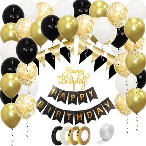 Happy Birthday Slinger Verjaardag Versiering Gouden Helium Ballonnen Abraham Feest Versiering Zwart Confetti Ballon