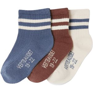 Set van 3 Paar Gestreepte Sportsokken - Jeansblauw - Voor Jongens