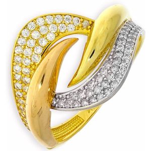 Gouden Damesring Tricolor Fantasie Zirkonia 18 karaats