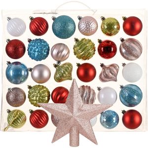 Kerstballen 30x st - gekleurd - 7 cm - met ster piek lichtroze - kunststof