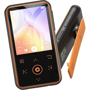 64GB Bluetooth MP3 Speler met Sport Clip en 1.8 Inch TFT Kleurenscherm - Mini Muziekspeler met Touch Knoppen en FM Radio, Ondersteunt 128GB SD Kaart, Oranje