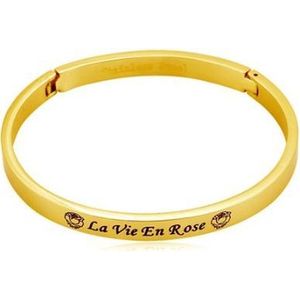 BY-ST6 Bangle Armband met tekst ""La Vie En Rose"" kleur Goud 6mm!